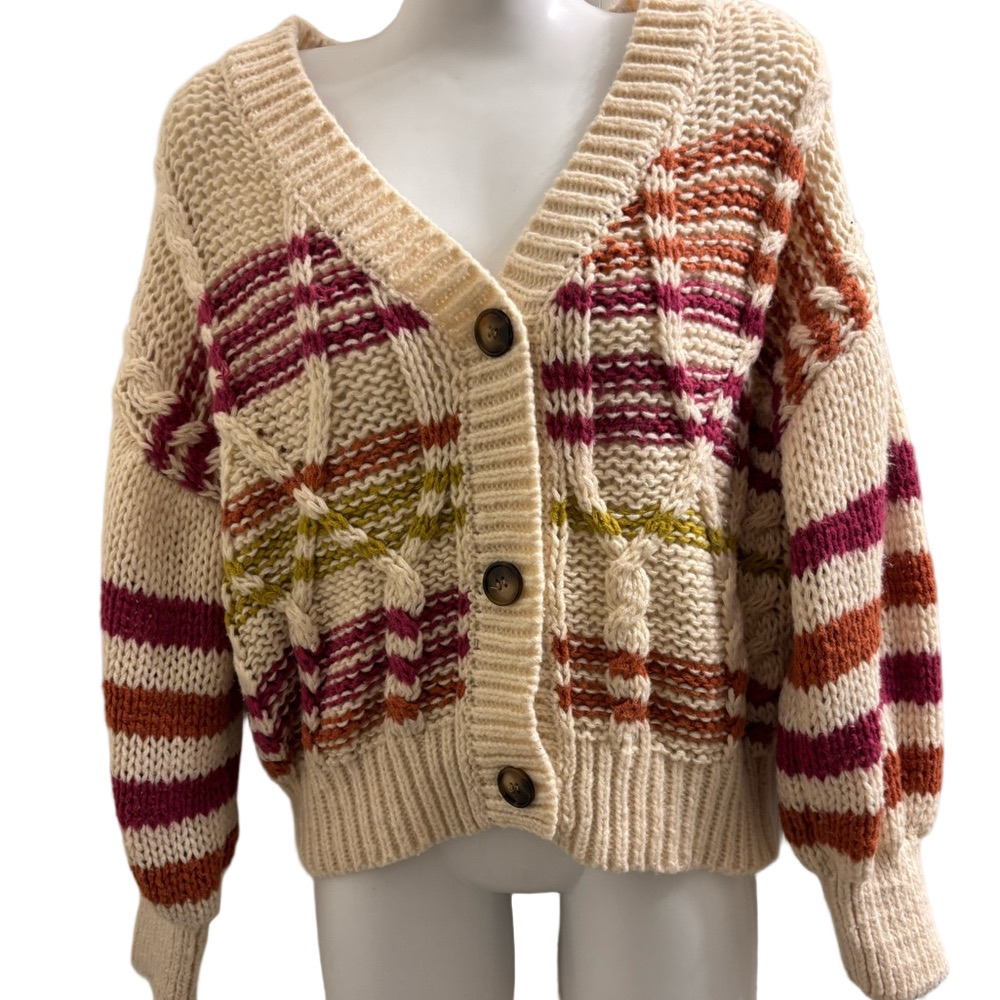 Sadie & Sage Colorful Striped Knit Cardigan pink, rust, green - Picture 2 of 8